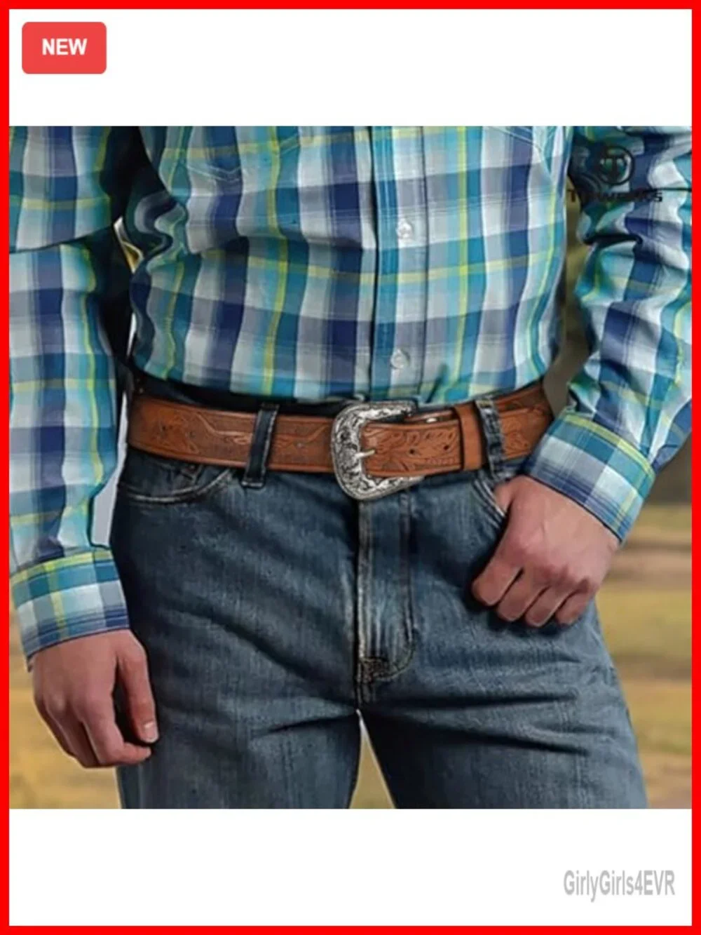 Vintage Western Belt PU Leather Engraved Buckle Adjustable for Women Men